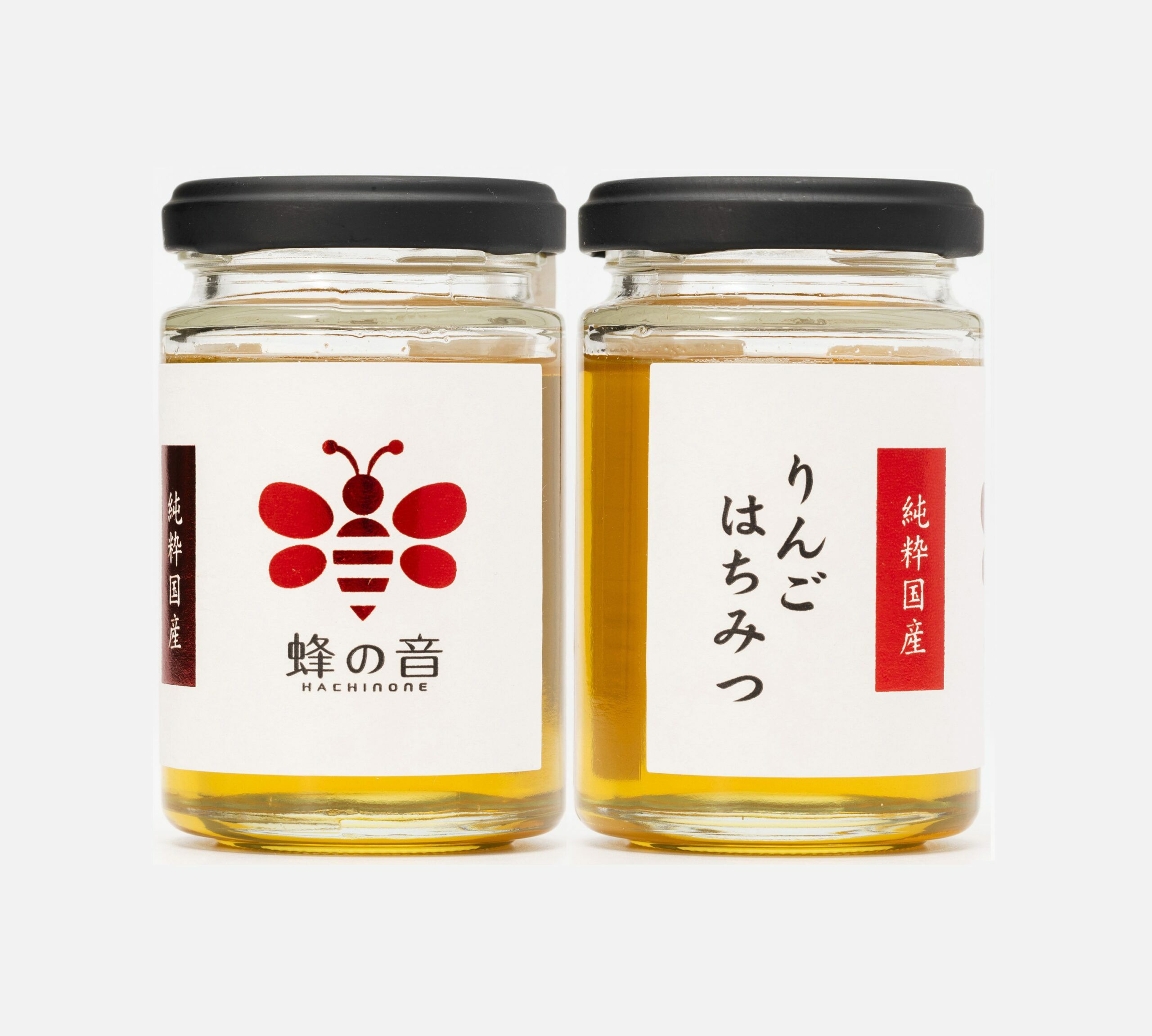 りんごの花を蜜源とした「国産りんごはちみつ」の画像。やや濃いめの黄色で、りんごの優しい甘さとほのかな酸味、フローラルな芳香が特徴の国産はちみつ。