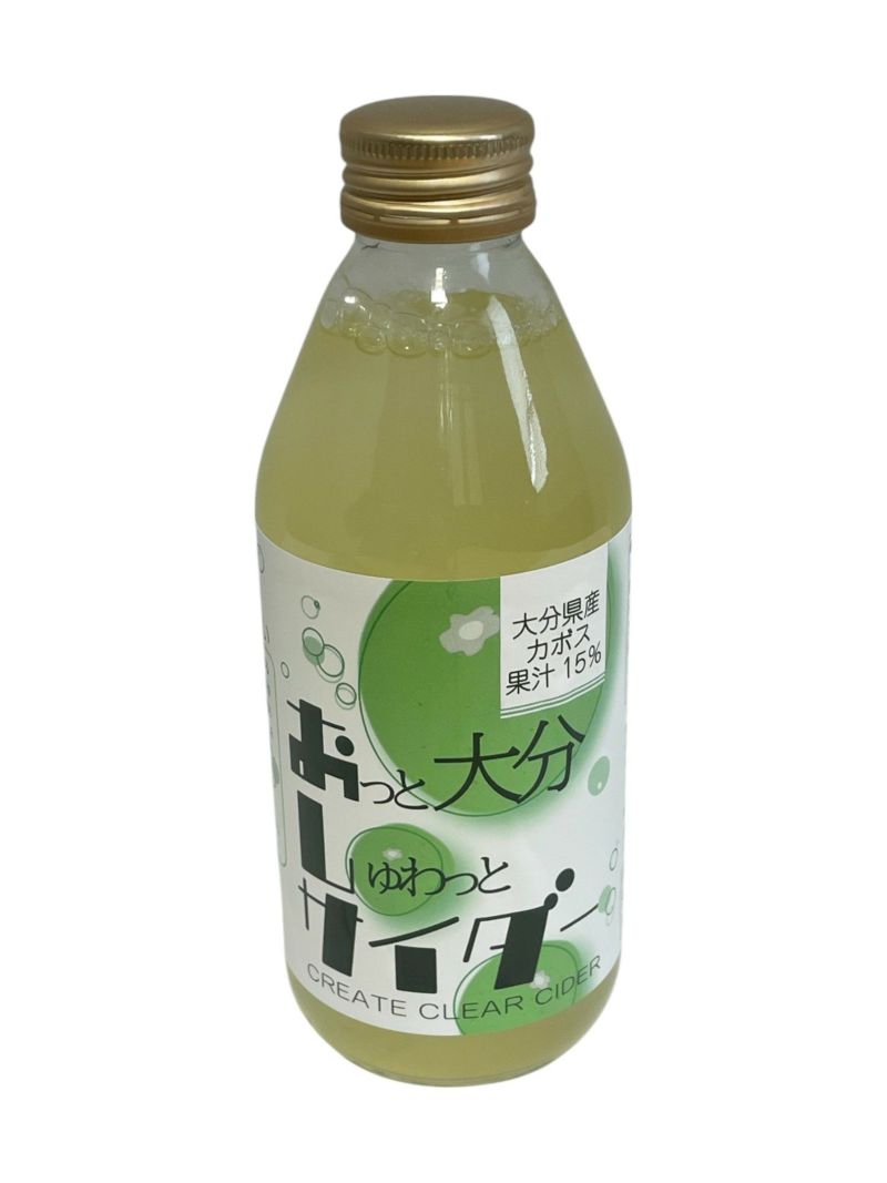 大分特産のかぼす果汁を使用した「おっと大分しゅわっとサイダー」12本入りの箱画像。大分のご当地サイダーを産地直送でお取り寄せ、通販で購入。