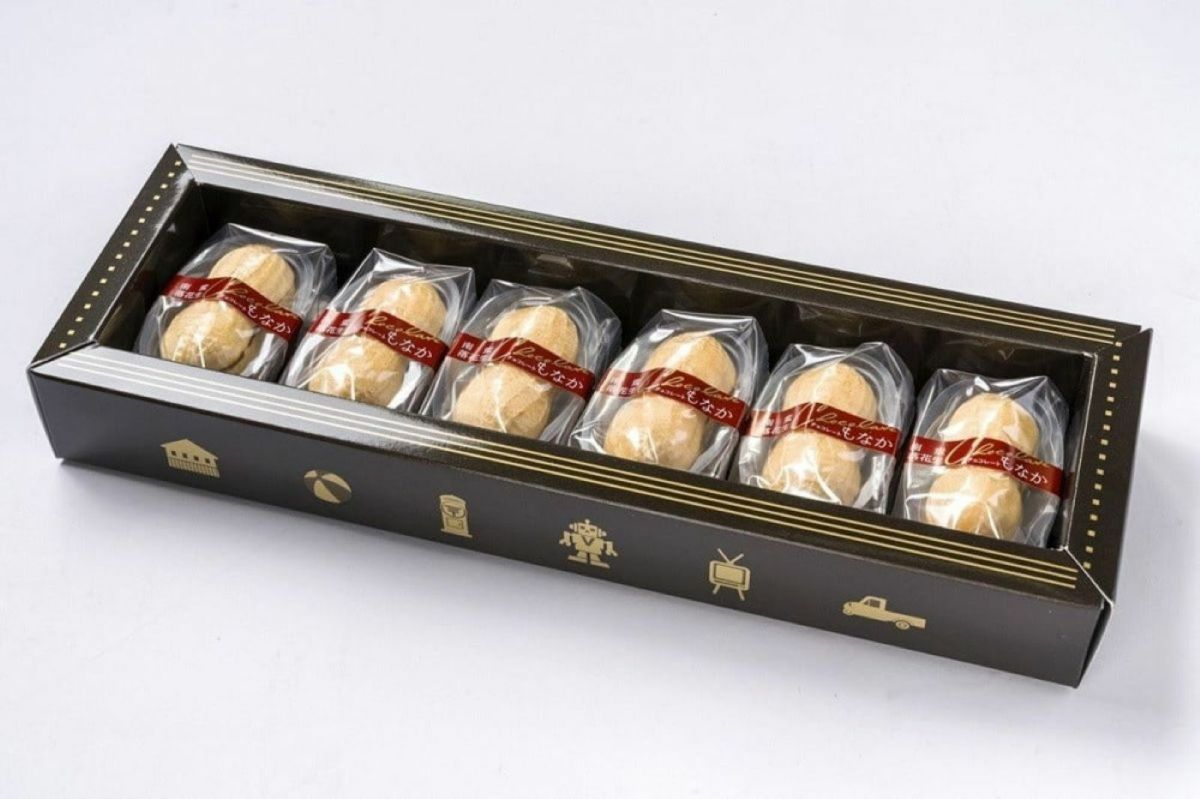 「南蛮落花生チョコレートもなか 6個入り」のギフト箱に、新感覚の美味しさで人気の最中が詰められた内容量画像。コーヒーやお酒のお供にもなる和洋折衷スイーツ。